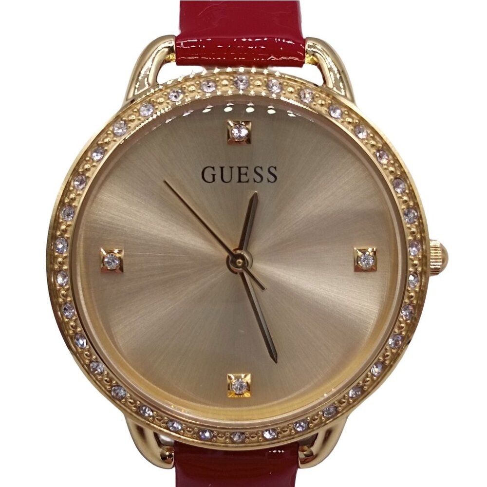GUESS Bellini Quartz Watch w Burgundy Strap & Gold Embellished Dial GW0437L1 NWT